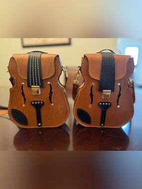 Violin-Shaped Brown Real Leather Crossbody Bag -2 Sizes Available